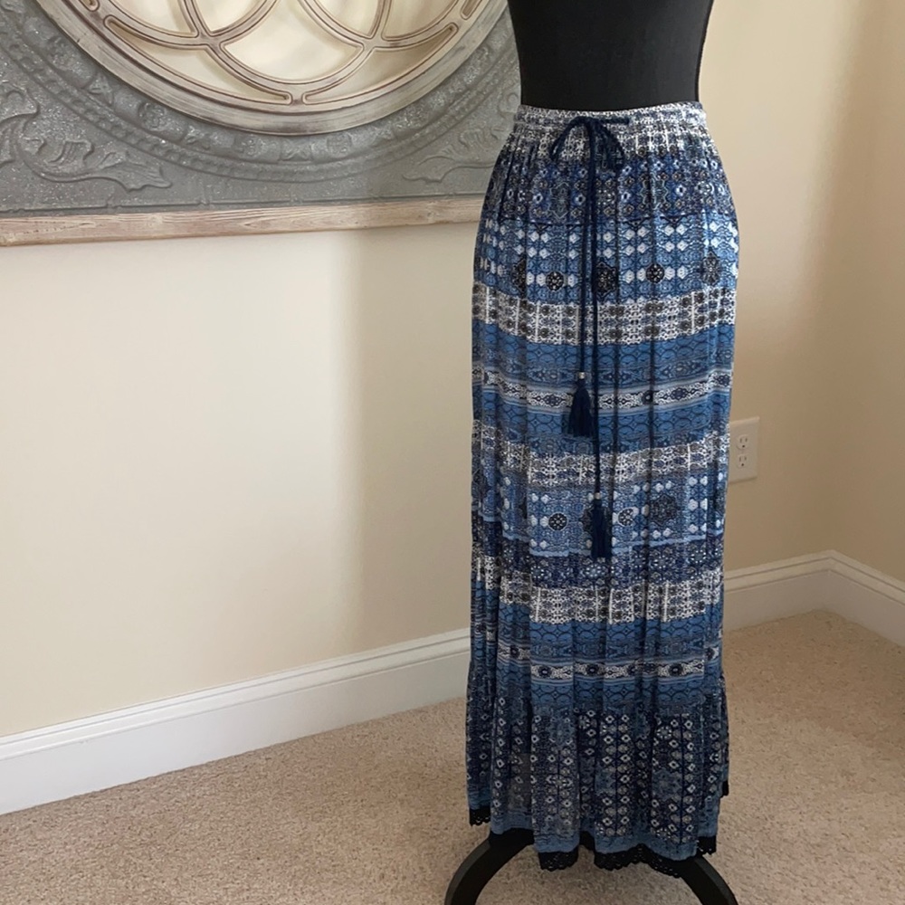 Shades of Blue print boho maxi skirt